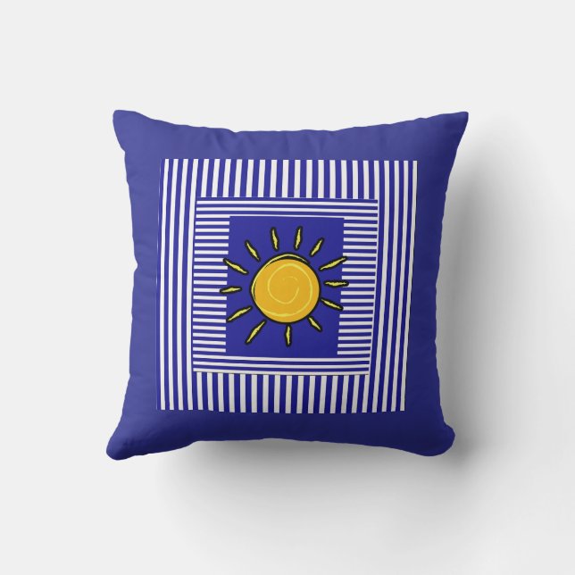 Blue White Stripes Sun Centre Throw Pillow (Back)