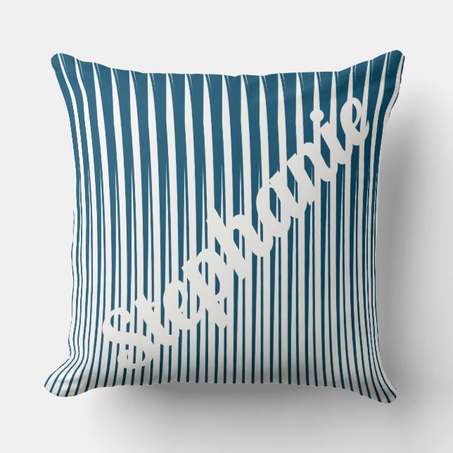 Blue White Stripes Unique Custom Name Gift Throw Pillow (Front)