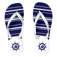 Blue & White Stripes With Nautical Boat Wheel 3