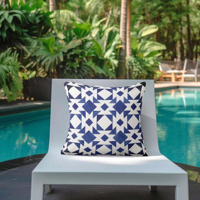 Blue White Summer Pattern Outdoor Pillow (Creator Uploaded)