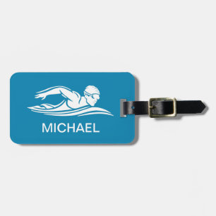 Blue White Swimmer Swimming Pool Water Custom  Luggage Tag