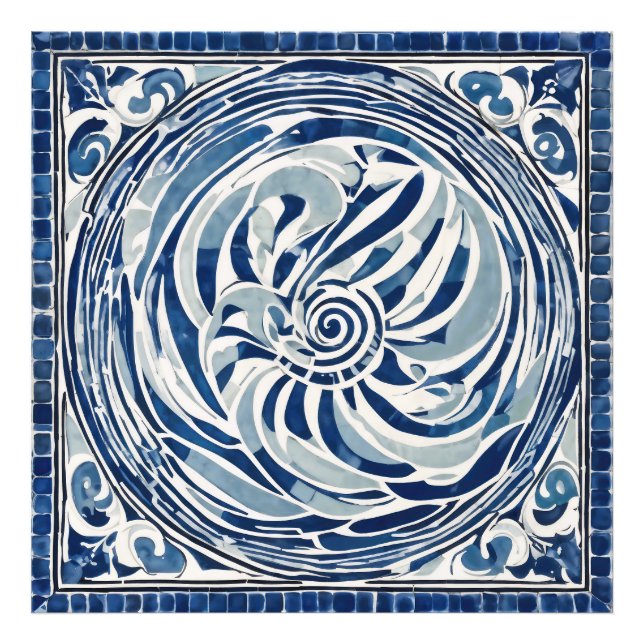 Blue White Swirl Pattern 02 Photo Print (Front)
