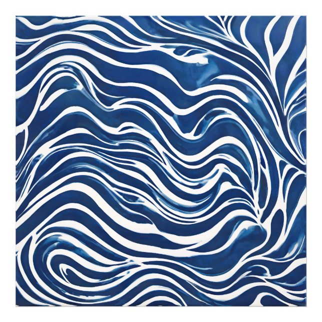 Blue White Swirl Pattern 06 Photo Print (Front)