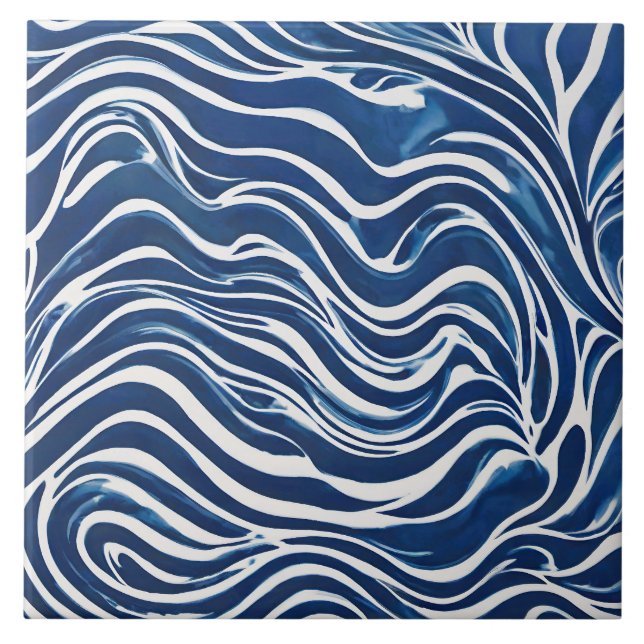 Blue White Swirl Pattern 06 Tile (Front)