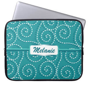 Blue White Swirls Personalized Name Laptop Sleeve