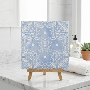Blue White Symmetrical Pattern with Marble Look Tile