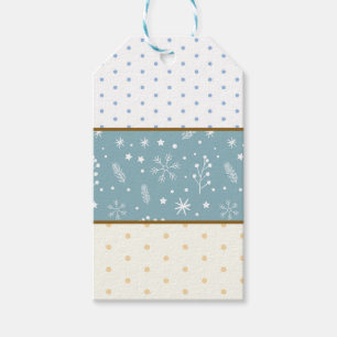 Blue, White, Tan Polka Dots, Snowflakes & Stars Gift Tags