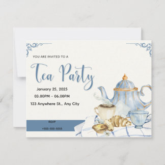 Blue & White Tea Party Invitation