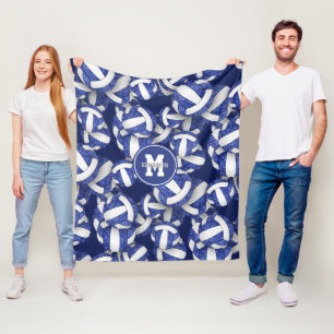 blue white team colors girl volleyball room decor fleece blanket