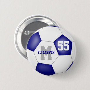 blue white team colors soccer personalized 2 inch round button