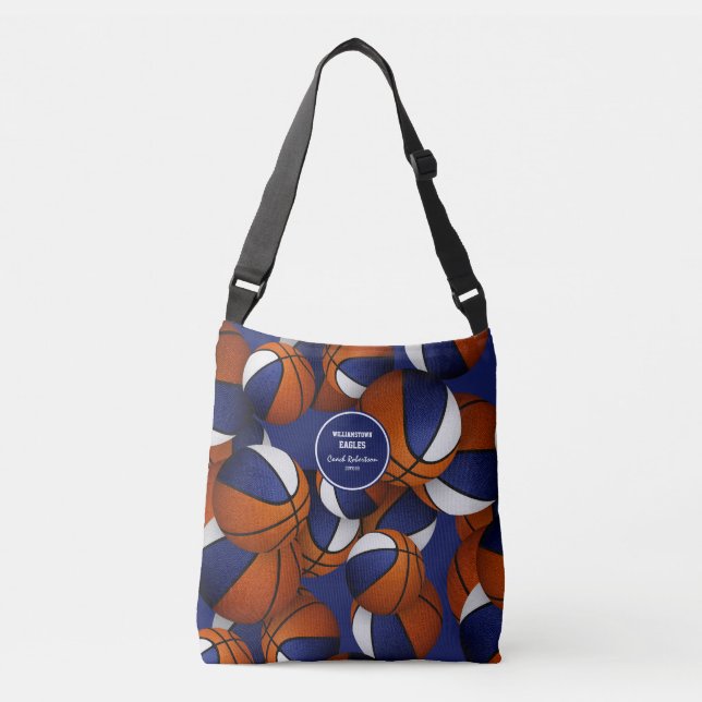 blue white team colours basketball coach crossbody bag (Front)