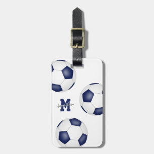 blue white team colours boys girls travel soccer luggage tag