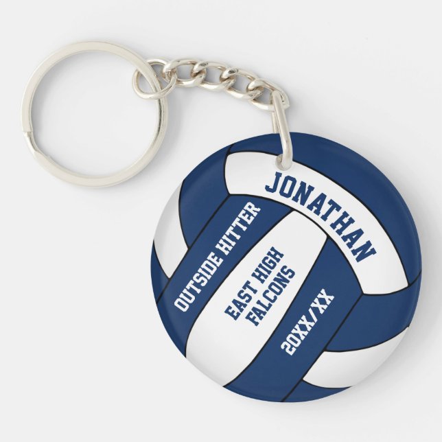 blue white team colours custom boys volleyball keychain (Front)