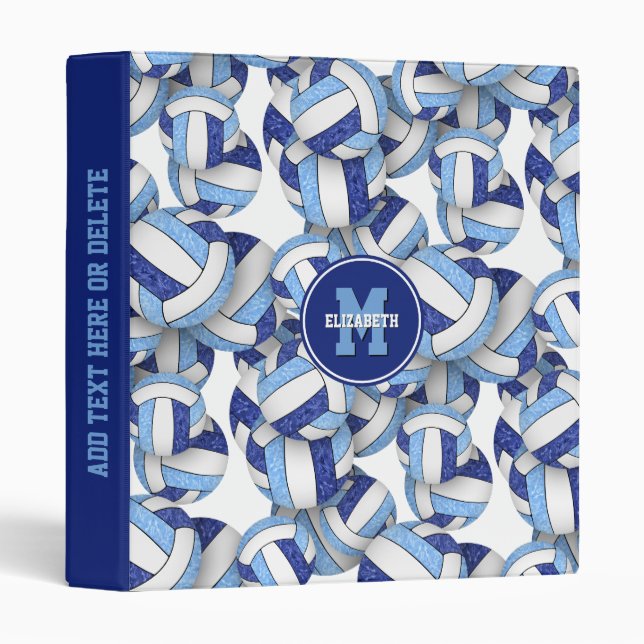 blue white team colours girly volleyballs pattern binder (Front/Spine)