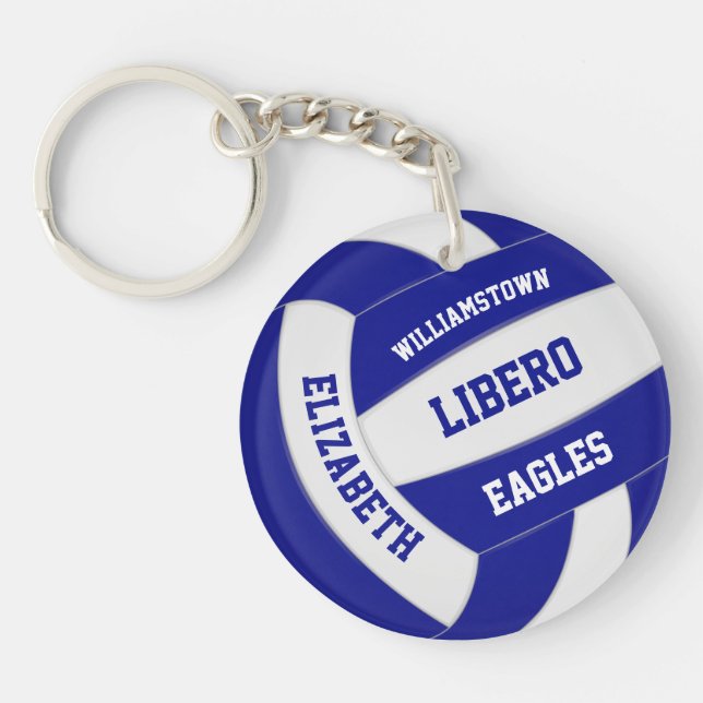 blue white team colours personalized volleyball keychain (Front)