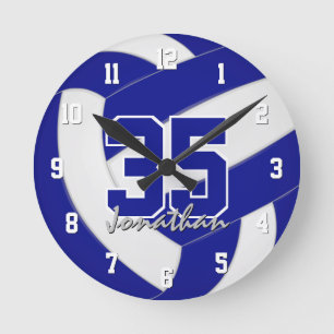 blue white team colours personalized volleyball round clock