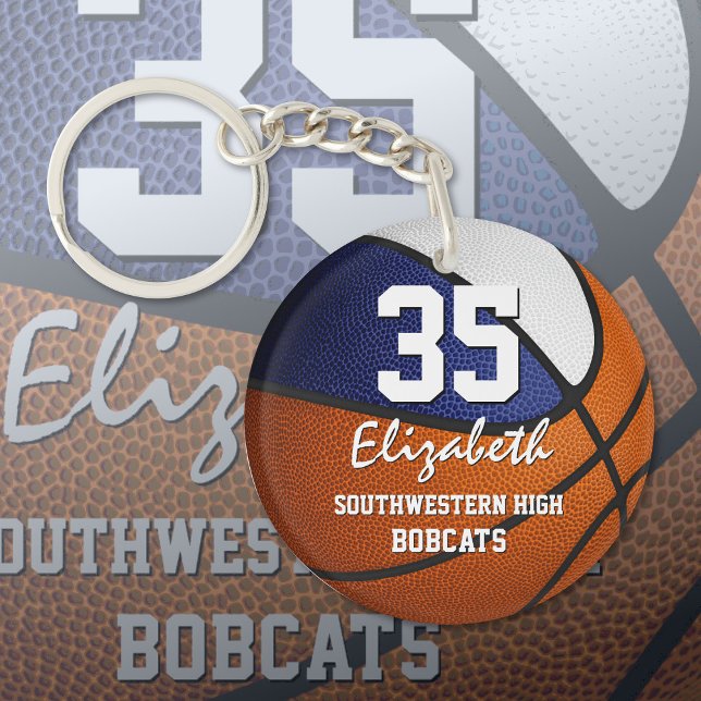 Blue white team colours play like a girl basketbal keychain (Creator Uploaded)