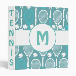 Blue & White Tennis Rackets Balls Player Name Cute Binder