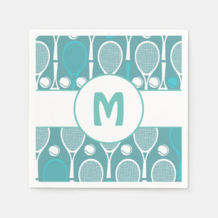 Blue & White Tennis Rackets Balls Player Name Cute Napkin