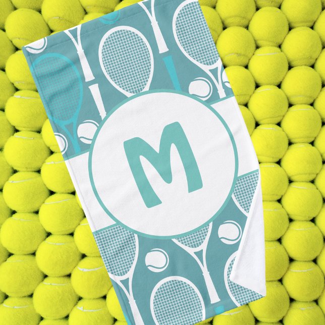 Blue White Tennis Rackets Player Name  Hand Towel (Creator Uploaded)