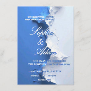 Blue & White Textured Art Wedding Invitation 