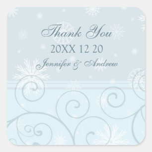Blue White Thank You Winter Wedding Stickers