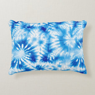 Blue White Tie Dye  Accent Pillow