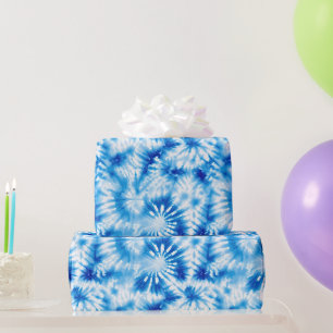Blue White Tie Dye Birthday Wrapping Paper