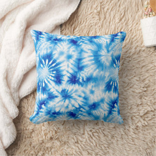 Blue White Tie Dye  Throw Pillow