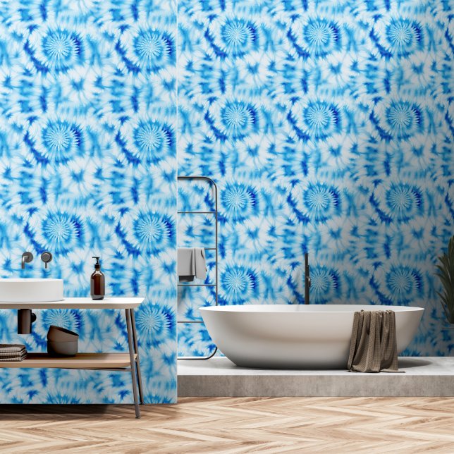 Blue White Tie Dye Wallpaper (Bathroom)