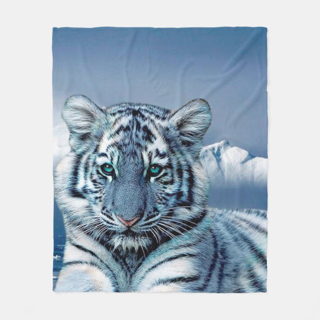 Blue White Tiger Fleece Blanket (Front)