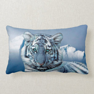 Blue White Tiger Lumbar Pillow