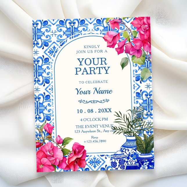 Blue white tile artistic invitation (Creator Uploaded)
