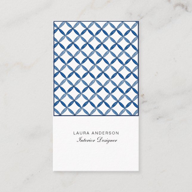 Blue & White tile Interior designer Business Card (Front)