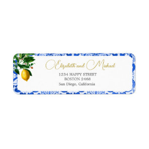 Blue White Tile Lemon Elegant Modern Chic Wedding