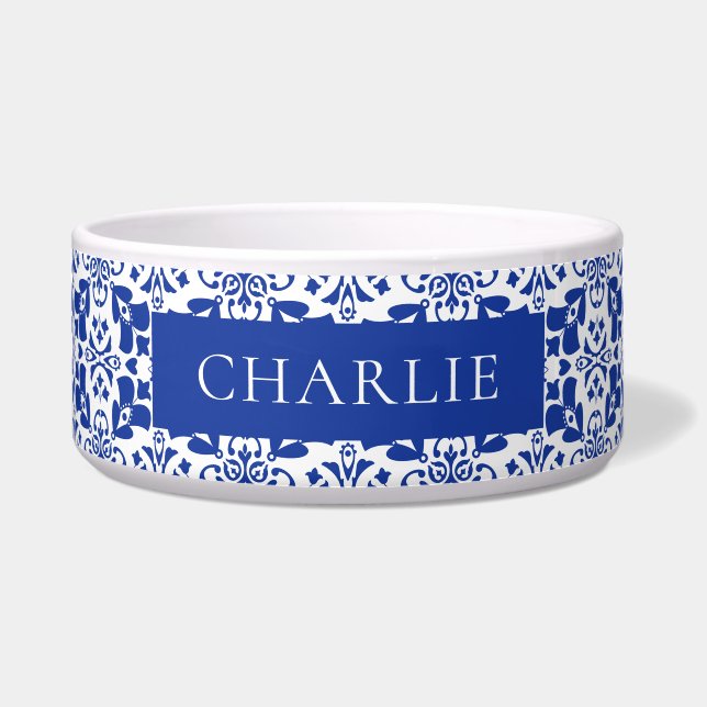 Blue White Tile Pattern Elegant Personalized Pet (Front)