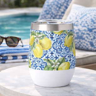 Blue White Tiles Mediterranean Lemon Pattern