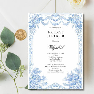 Blue White Toile Chinoiseries Bridal Shower Invitation
