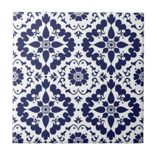 Blue White Traditional Symmetrical Simple Abstract Tile