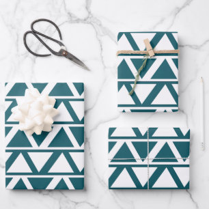 Blue White Triangle Geometric Wrapping Paper Sheet