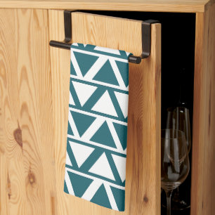 Blue White Triangle Stripes Geometric Pattern Kitchen Towel