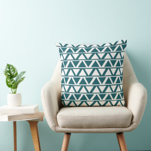 Blue White Triangle Stripes Geometric Pattern Throw Pillow