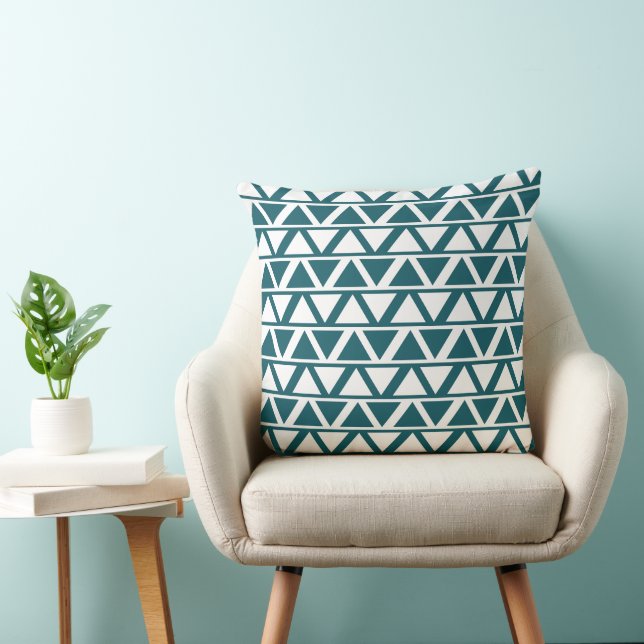 Blue White Triangle Stripes Geometric Pattern Throw Pillow (Chair)