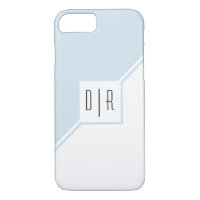 Blue, white triangles, monogram modern geometric