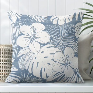 Blue & White Tropical Throw Pillow