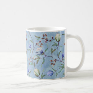 Blue & White Tulips Anemones Pattern Coffee Mug