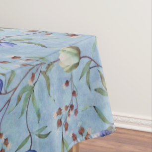 Blue & White Tulips Anemones Pattern  Tablecloth