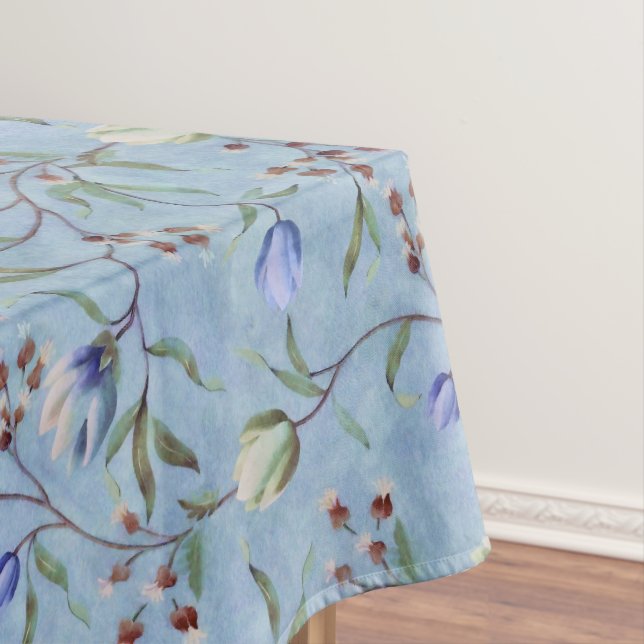 Blue & White Tulips Anemones Pattern  Tablecloth (In Situ)