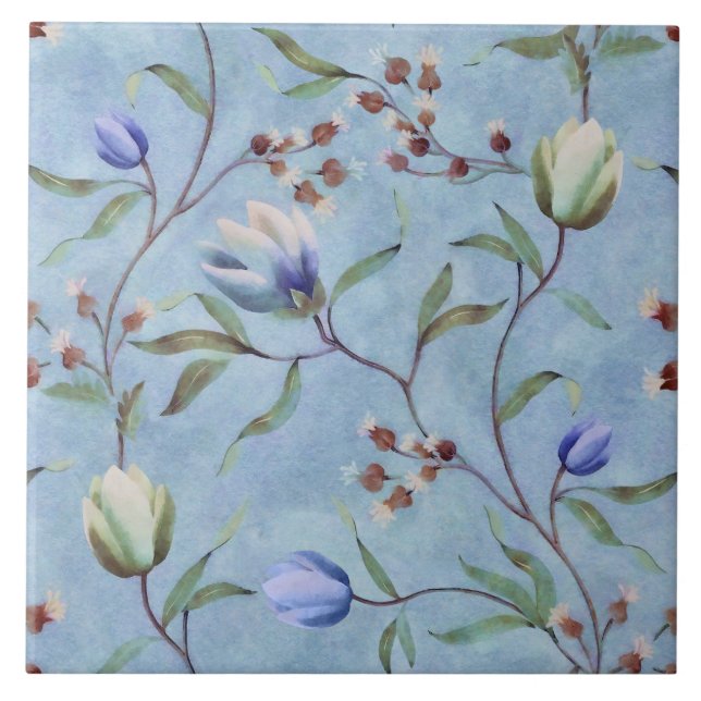 Blue & White Tulips Anemones Pattern  Tile (Front)