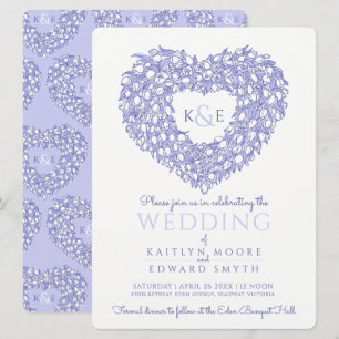 blue white tulips drawing heart wedding invitation